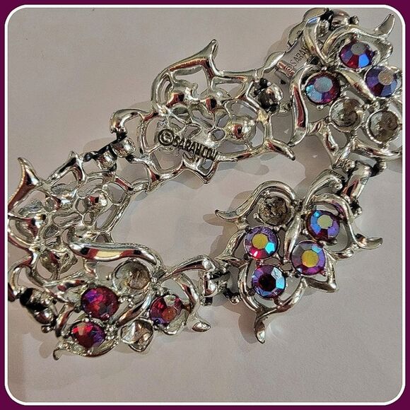 #SarahCoventry #Vintage Pink Red #AB #Rhinestone 8" long 1" Wide #Bracelet - Picture 4 of 12